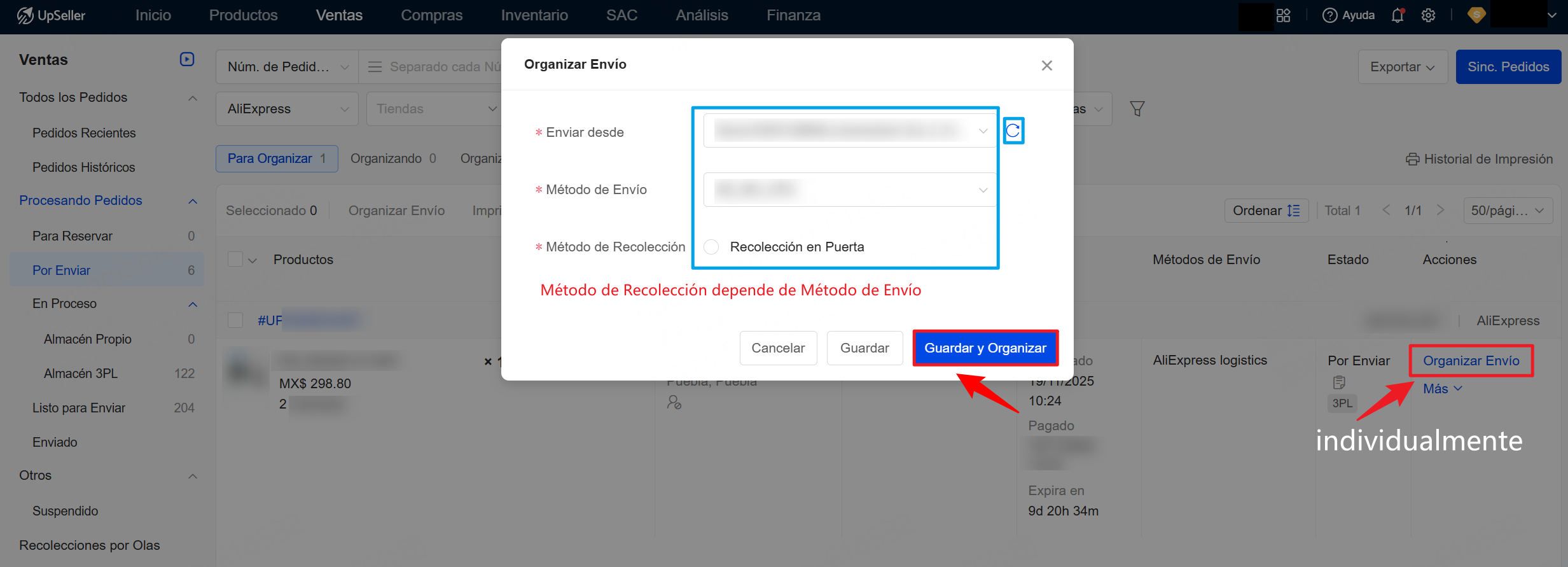 Organizar envío y obtener Núm. de Guía de Aliexpress individualmente 