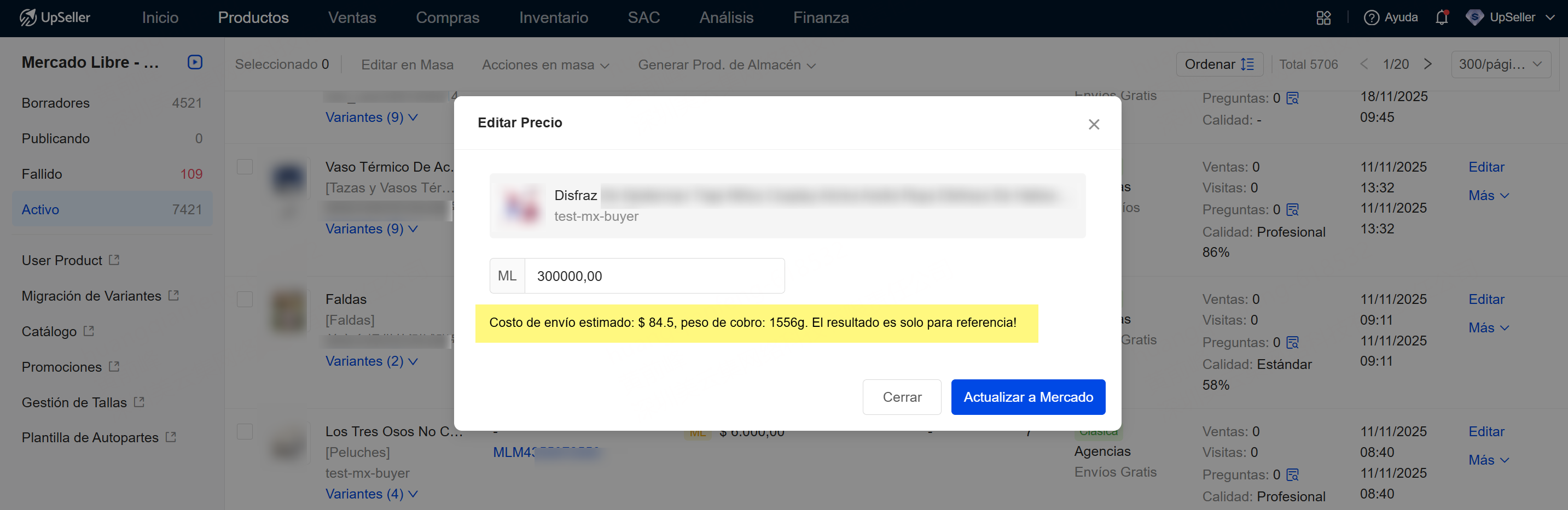monitorear automáticamente estos costos al editar precio de producto mercado libre