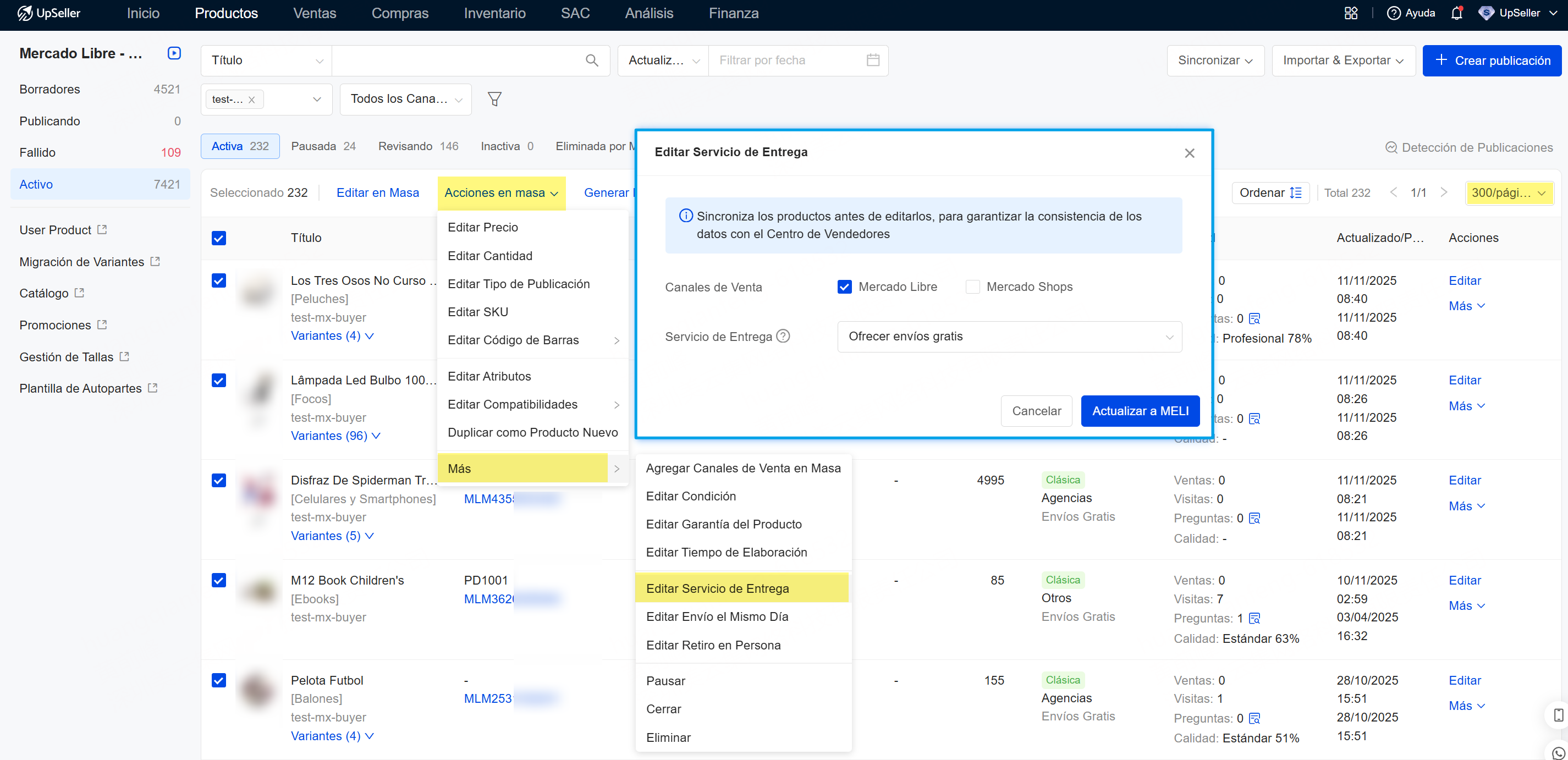  editor masivo para seleccionar hasta 300 publicaciones mercado libre