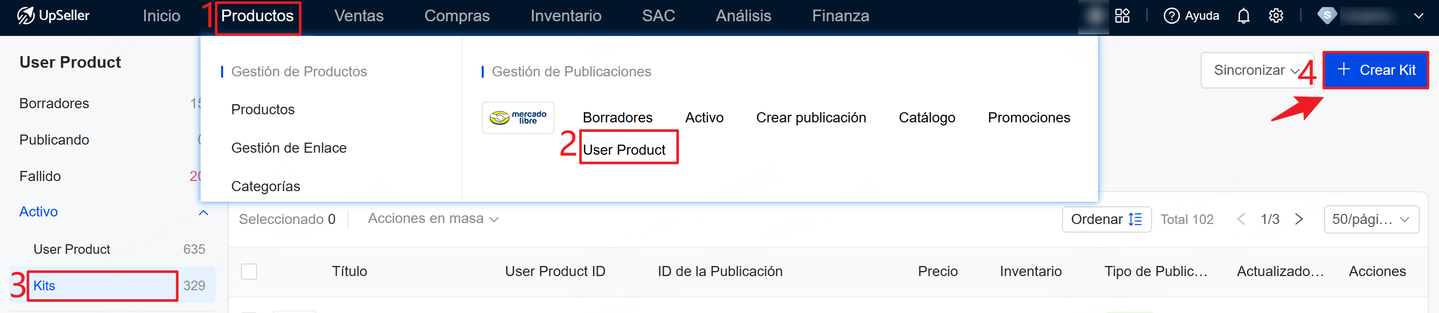 Entrada para crear publicación de kit