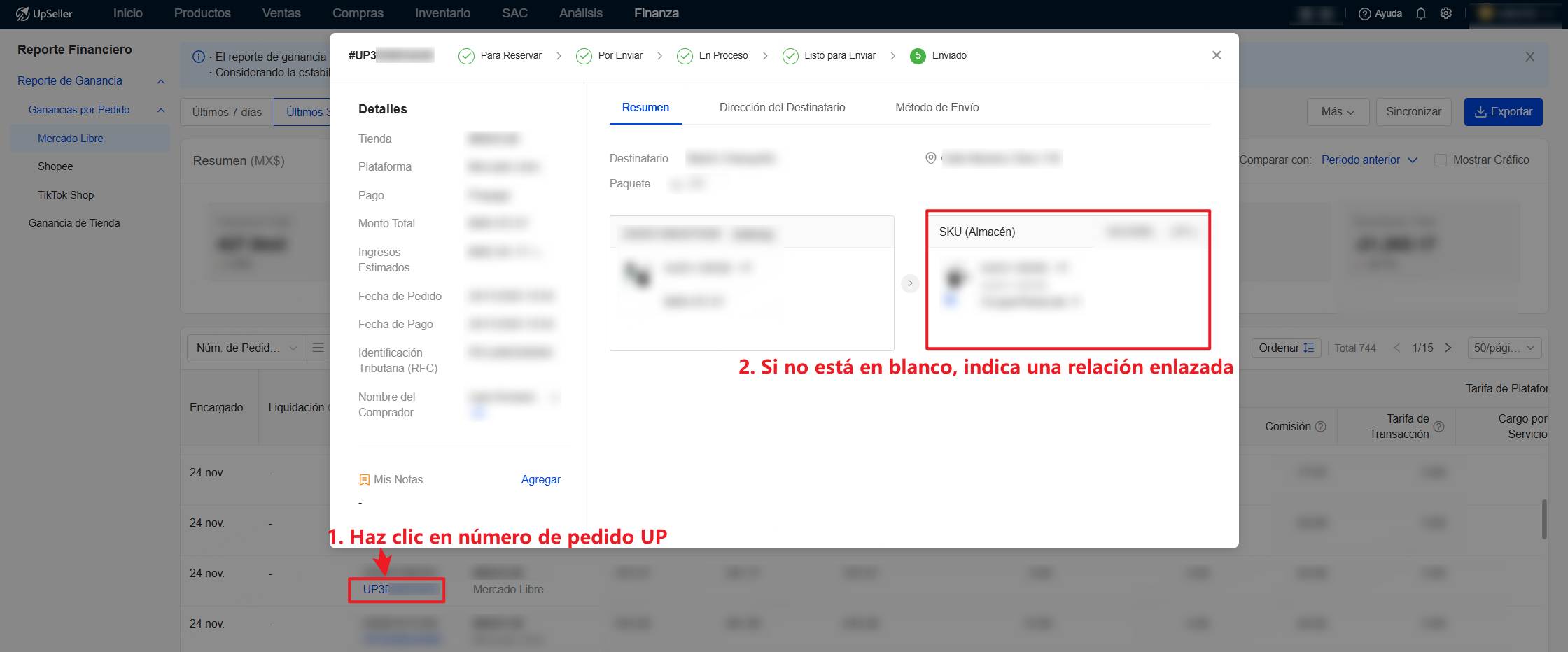 Existir relación enlazada en el pedido