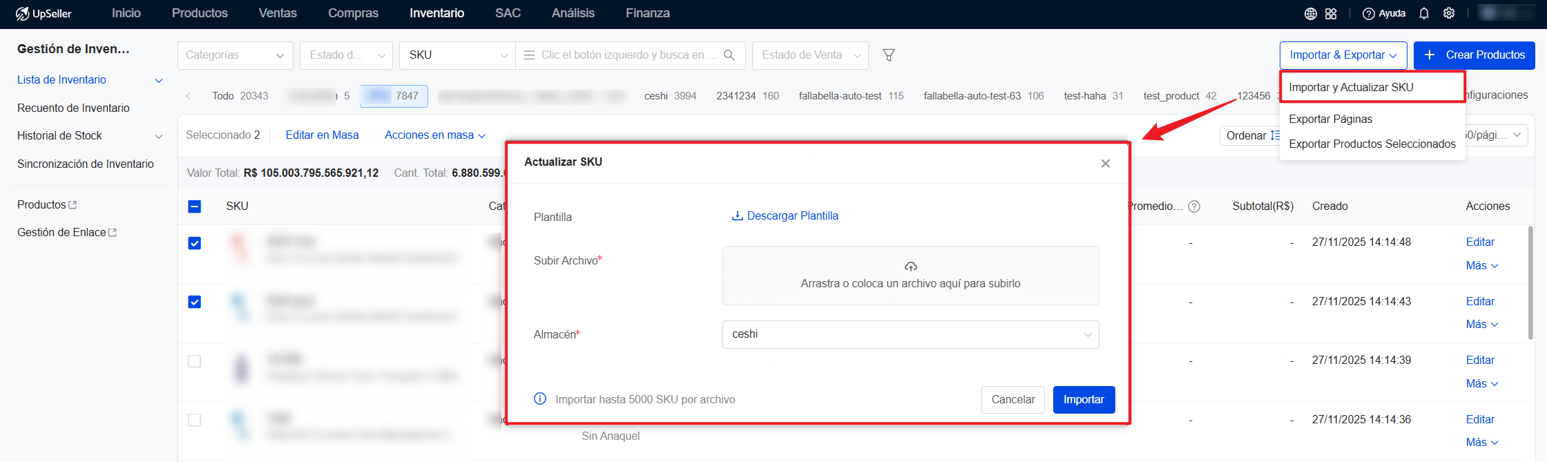Importar y Actualizar el costo promedio por SKU