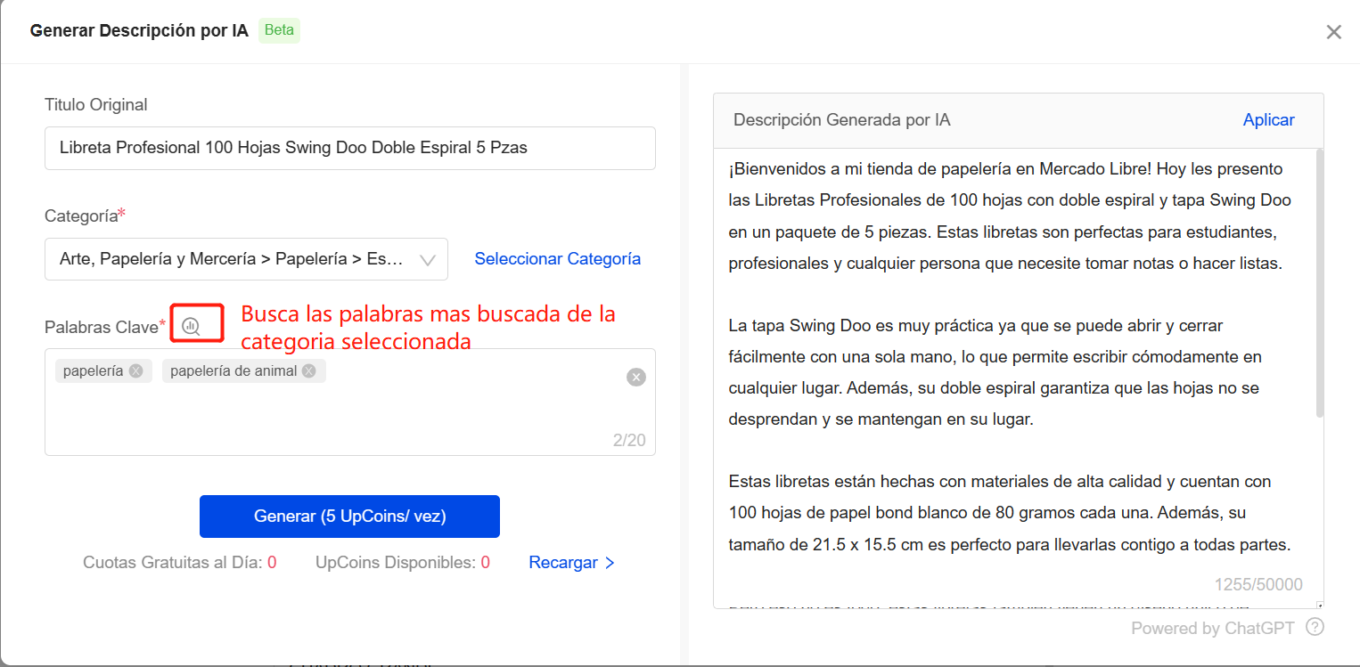 palabras clave en la descripción de Mercado Libre