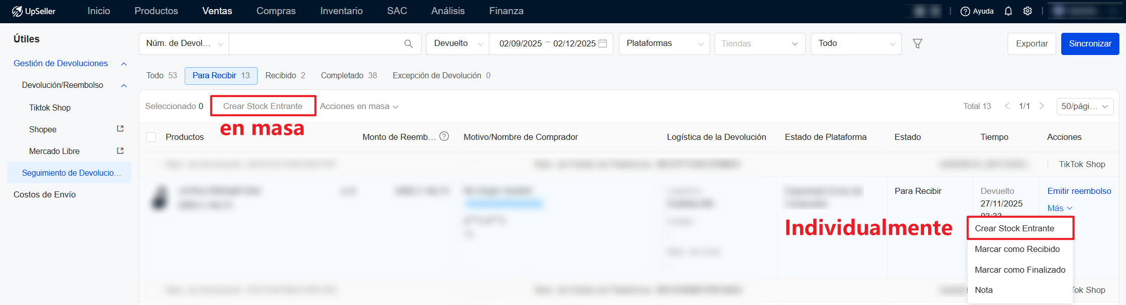 Existen dos opciones para crear stock entrante