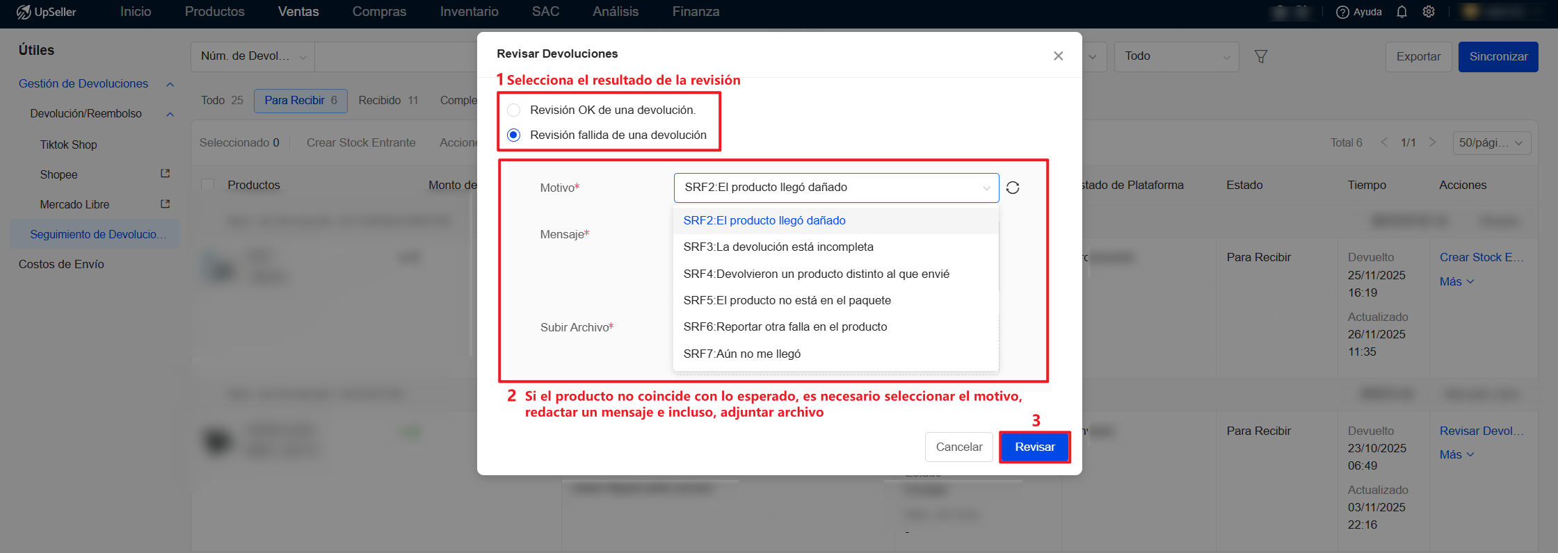 Selecciona el resultado de la revisión