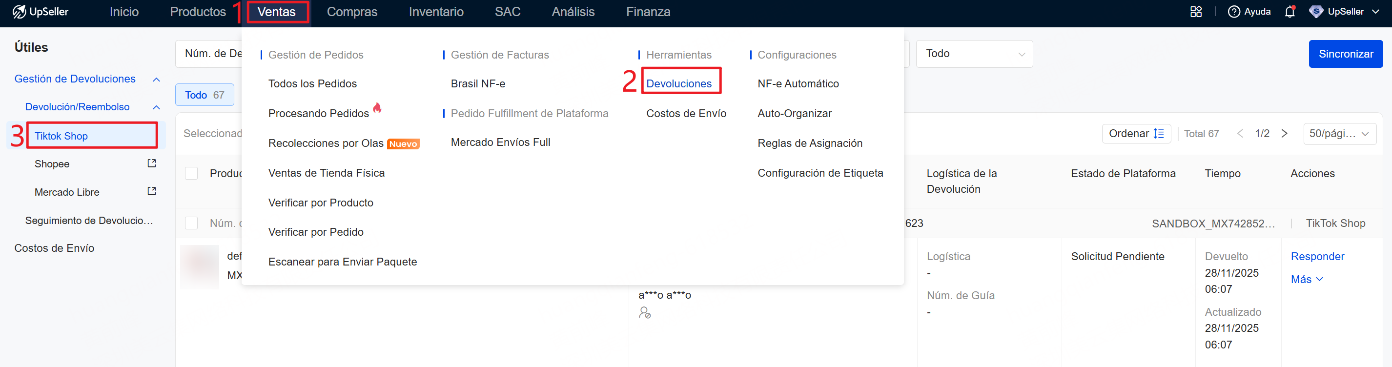entrada de gestión de devolución/reembolso de TikTok Shop