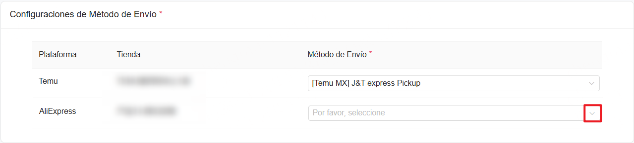 Paso 4: Configuraciones de Método de Envío(para AliExpress/Temu, selecciona Método de Envío)