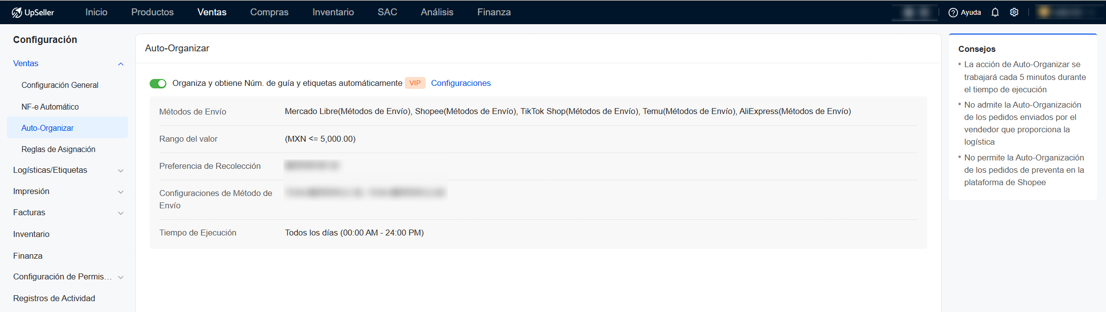 Una vez guardado correctamente, la lista de Auto-Organizar mostrará los detalles y el sistema ejecutará automáticamente las tareas de Auto-Organización según lo establecido