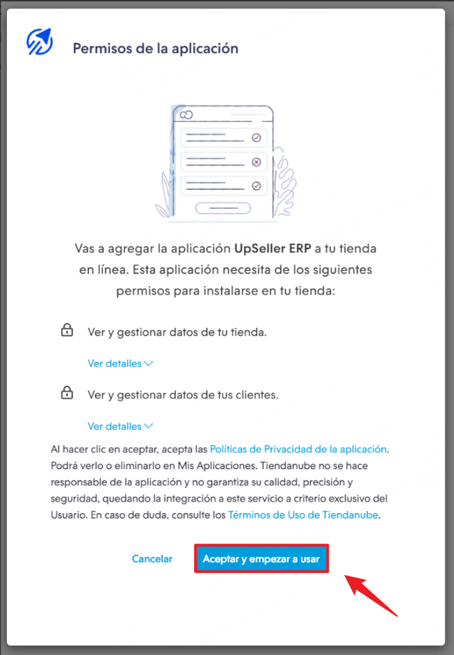 Paso 2: Después de hacer clic en "Instalar aplicación", se abrirá una página de permisos. Haz clic en "Aceptar y empezar a usar". 