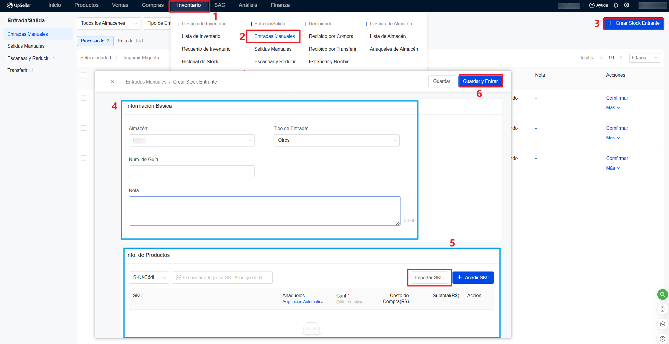 Puedes Entradas Manuales el stock y volver a ingresar la cantidad de SKU.