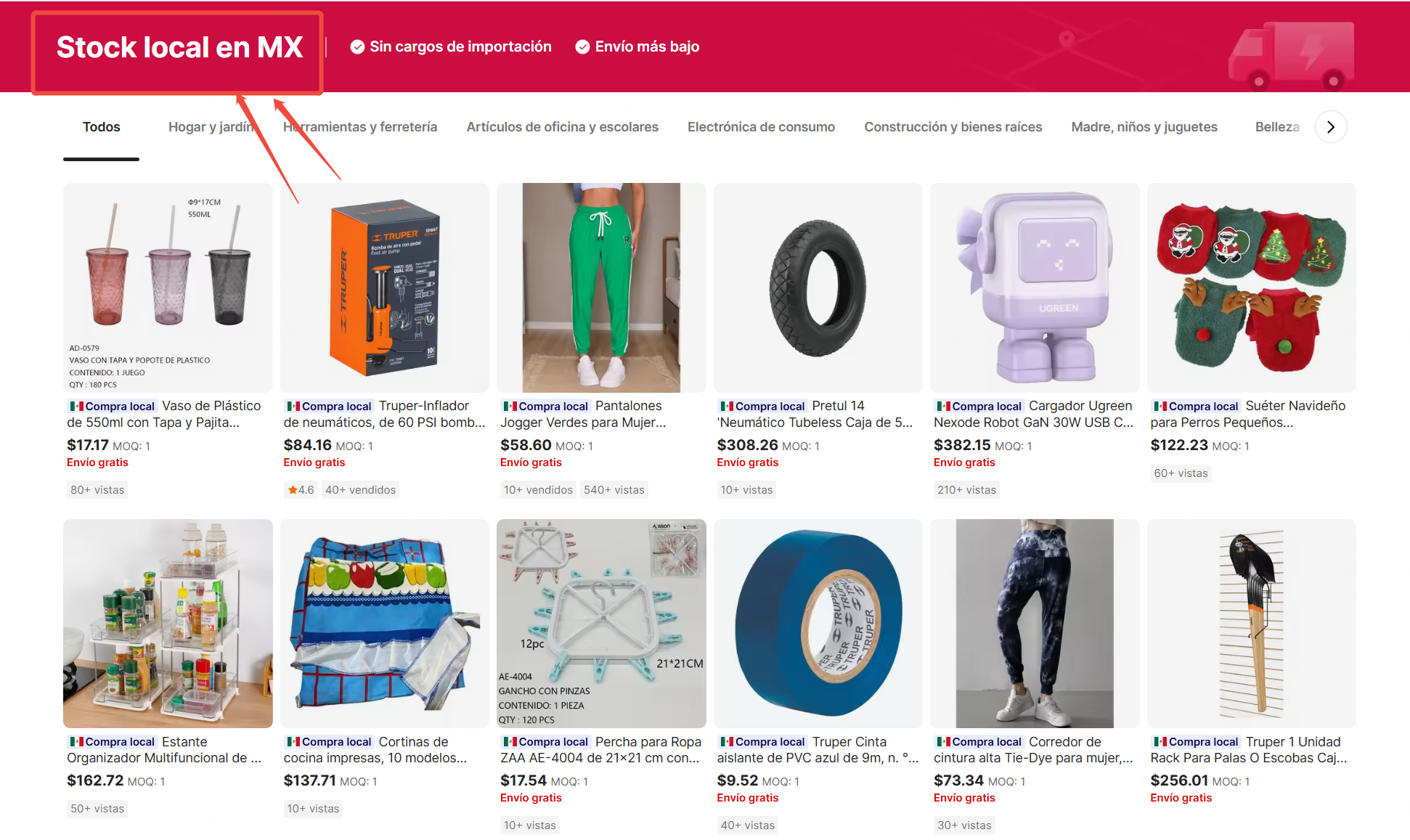 En la plataforma Alibaba, solo los productos con envío local o stock local tienen la opción de Vender con dropshipping