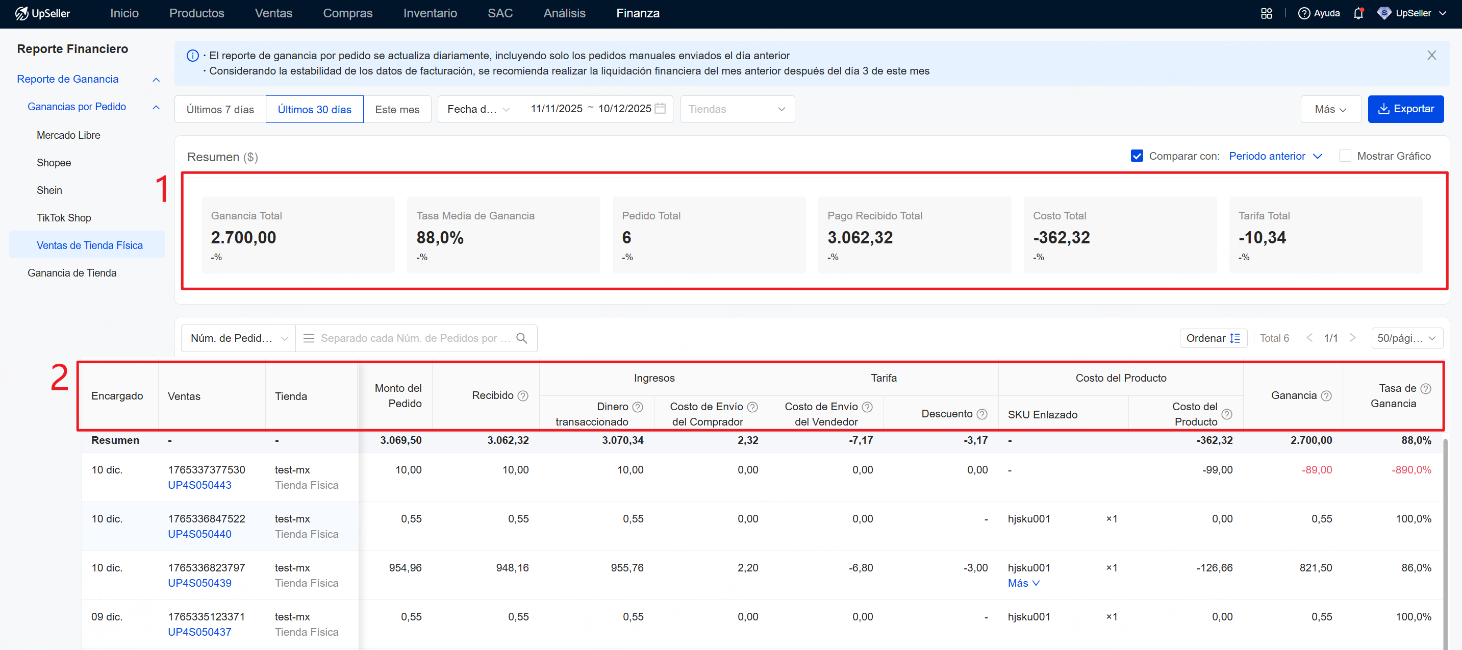 introducciones de reporte de ganancia de tienda fisica 