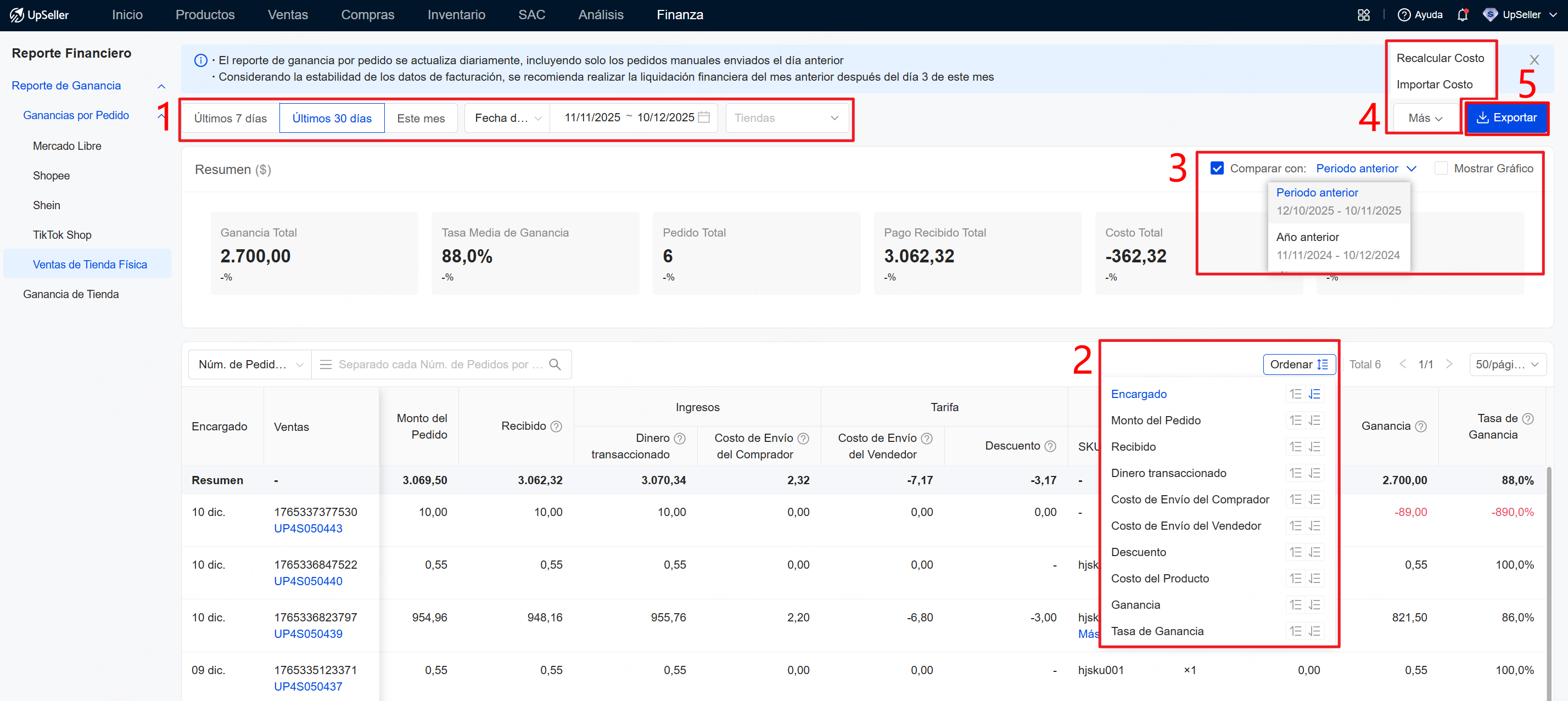 analizar tus ganancias por pedido de tienda física