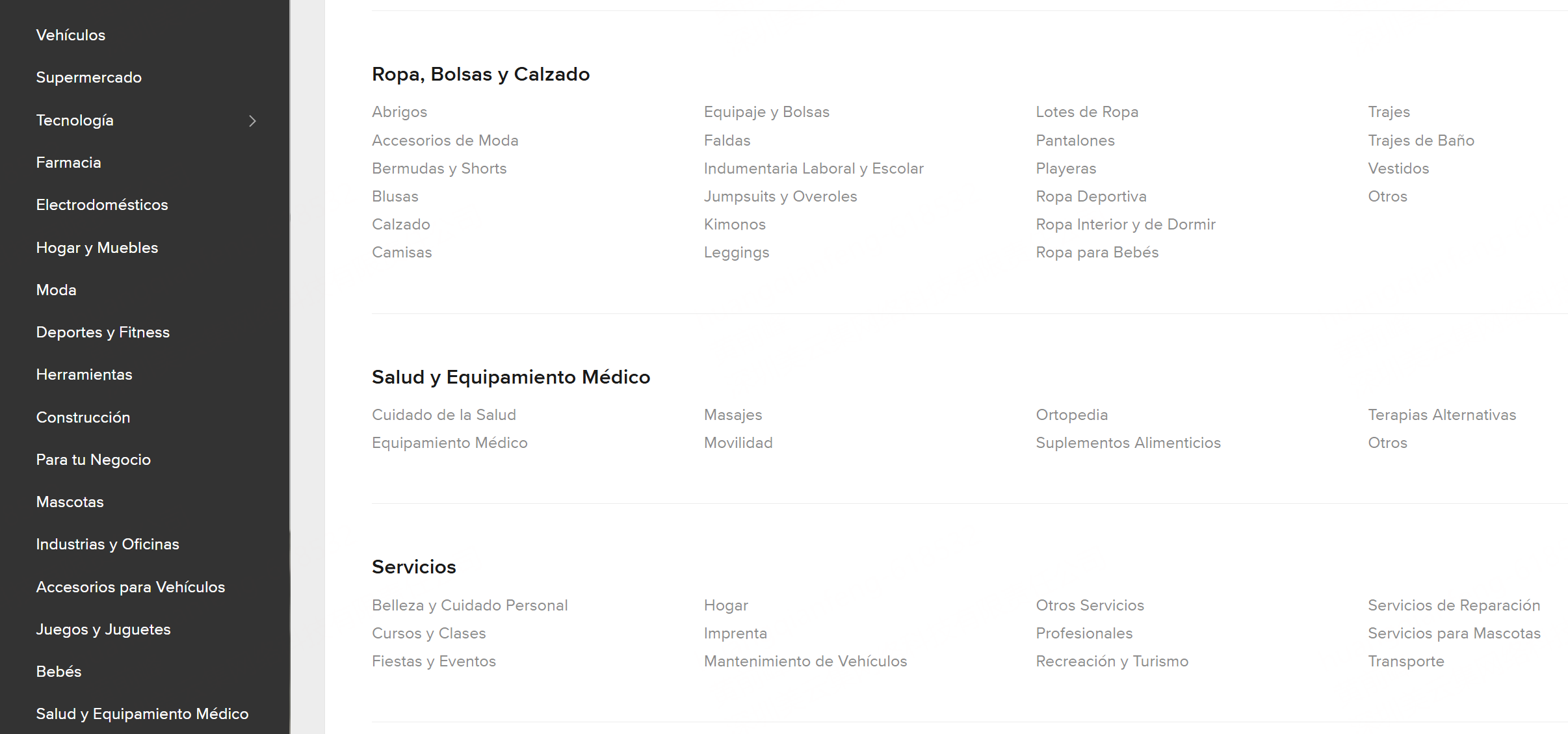 árbol de categorías