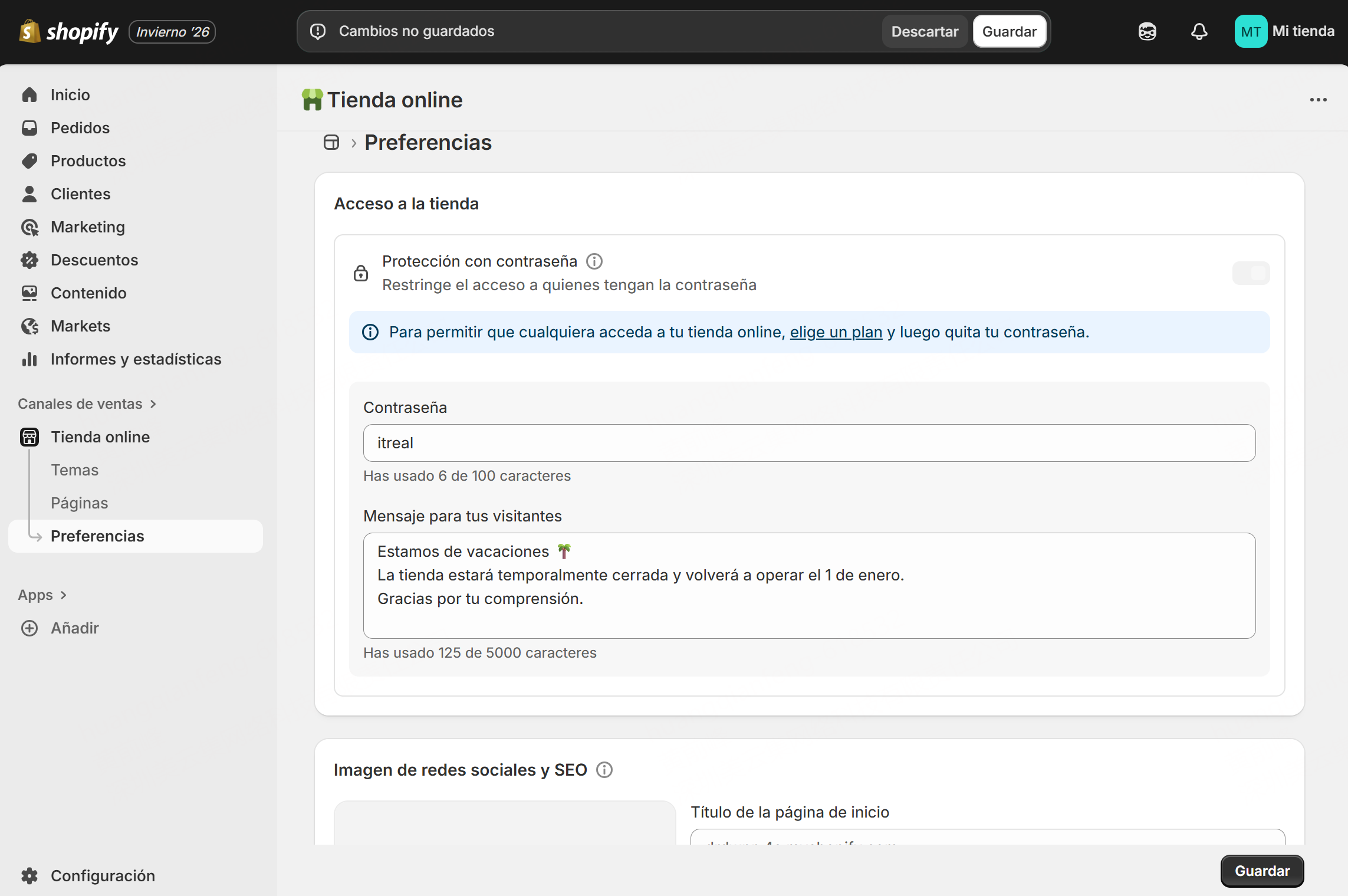 shopify密码保护开启假期模式