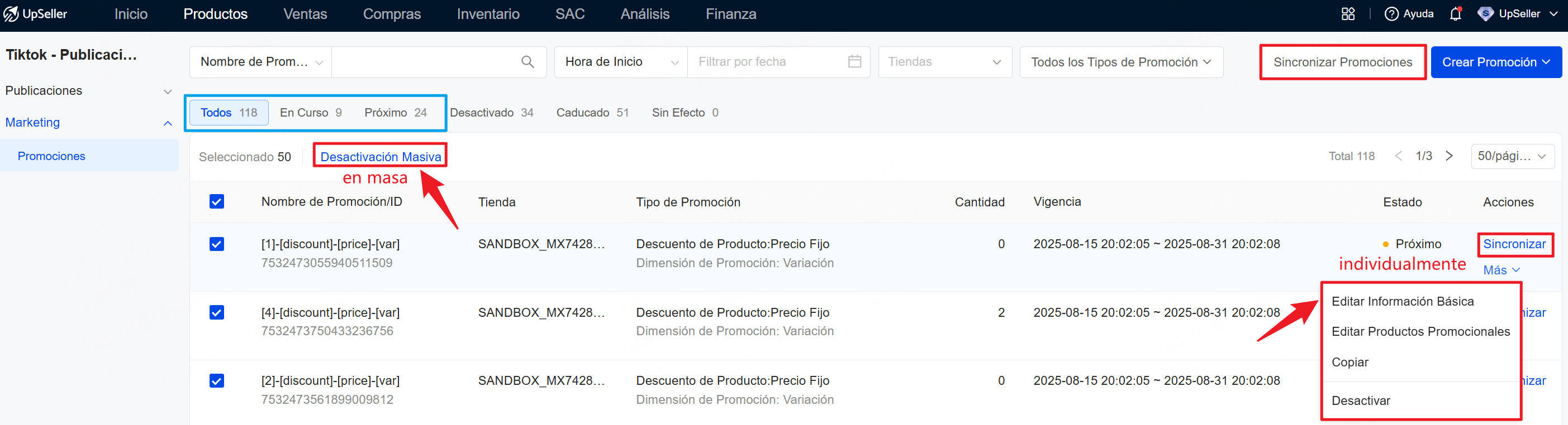 Pausa campañas y promociones activas
