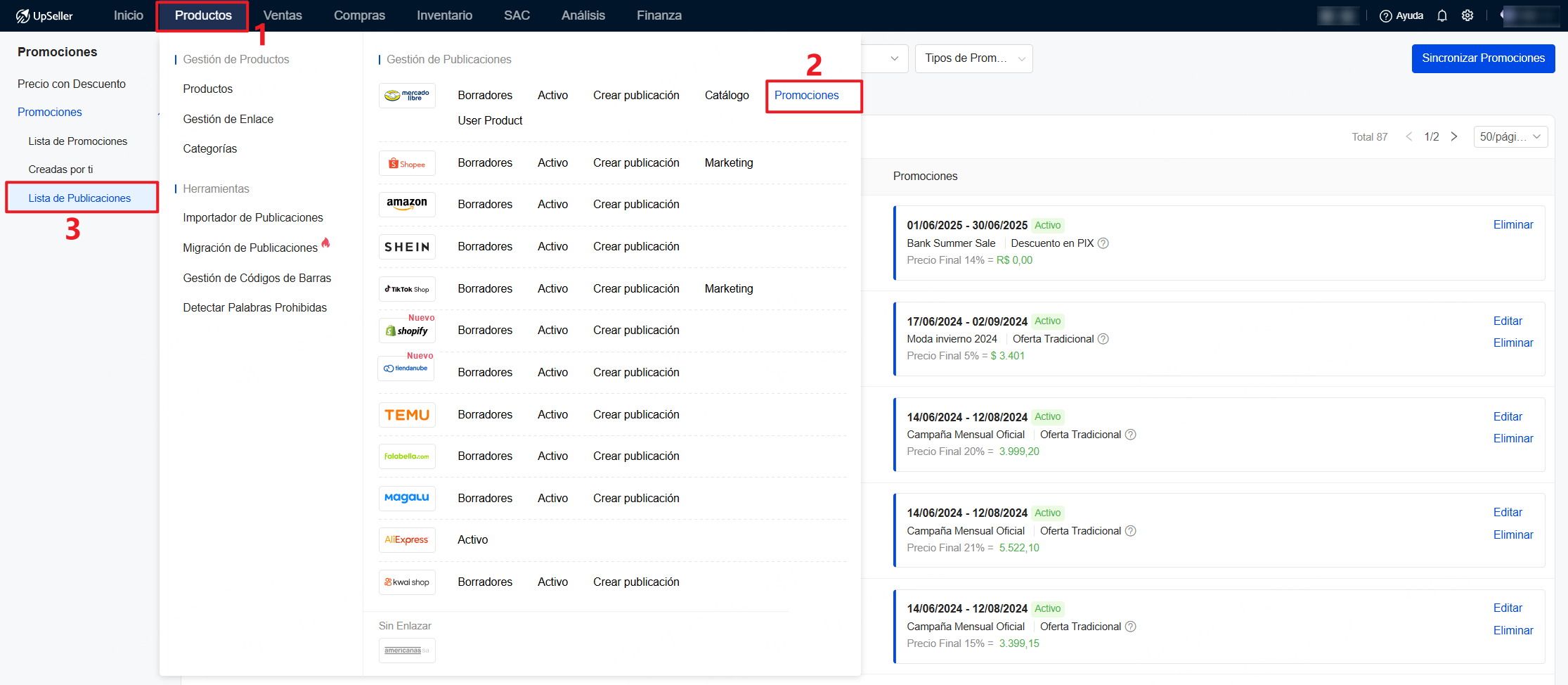 Productos >> Mercado Libre >> Promociones >> Lista de Publicaciones 