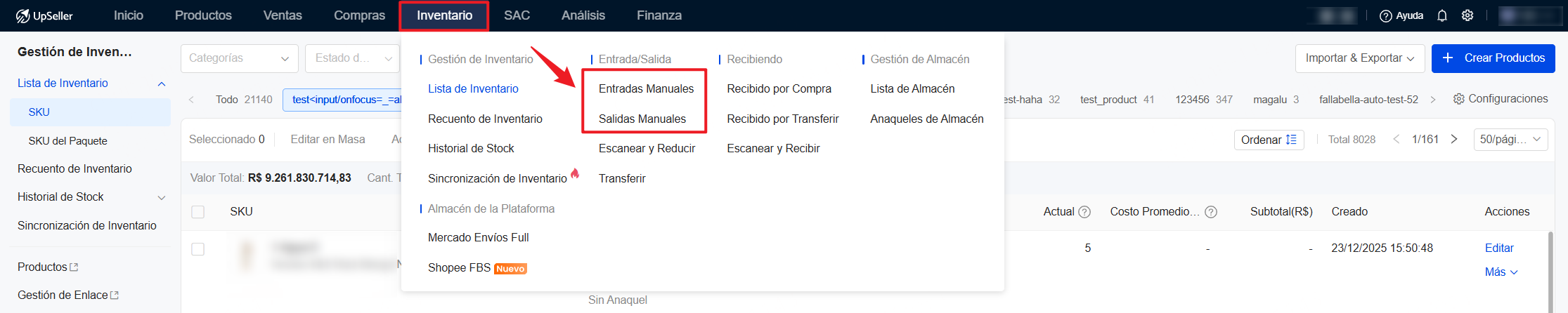 Mediante entradas/salidas manuales 
