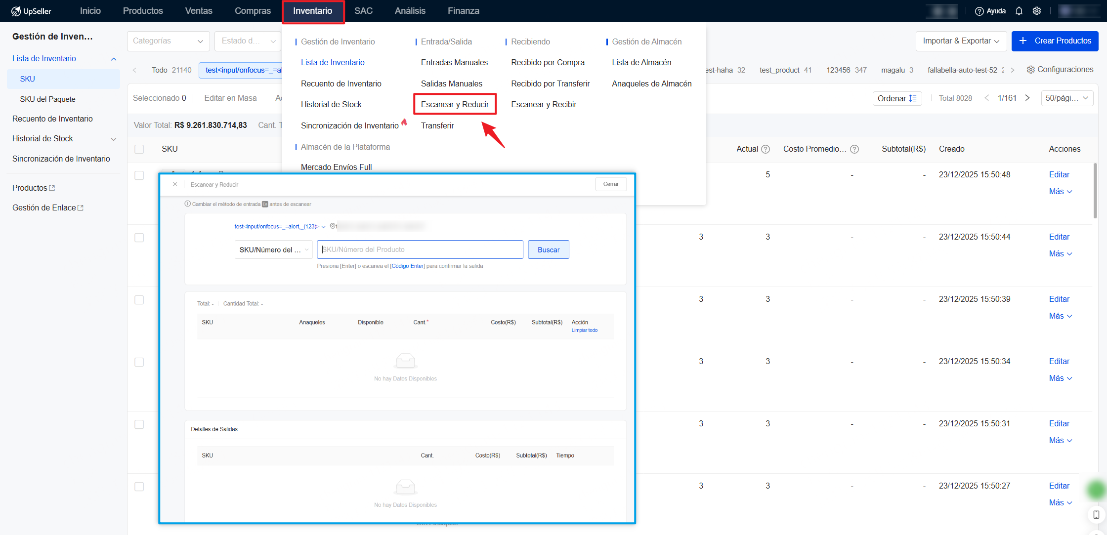 Reducir el inventario mediante Escanear y Reducir