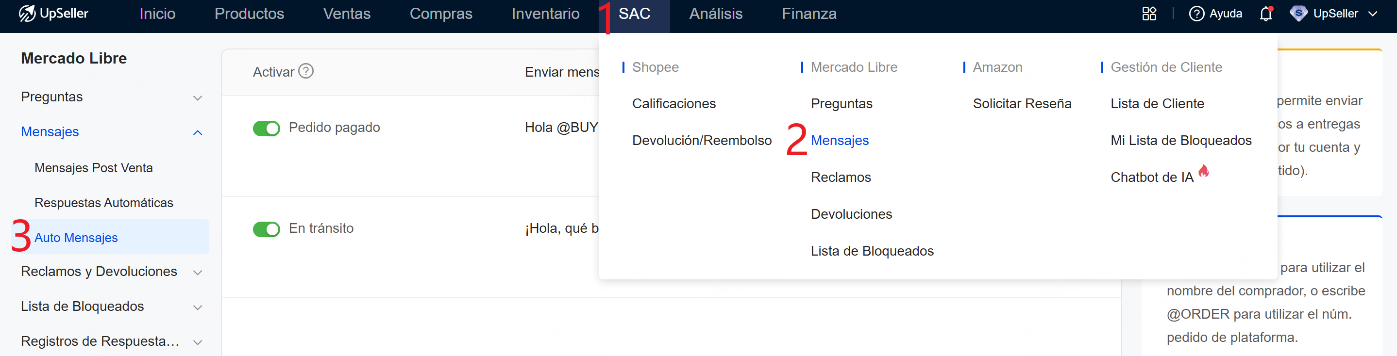 entrada para habilitar Auto Mensajes