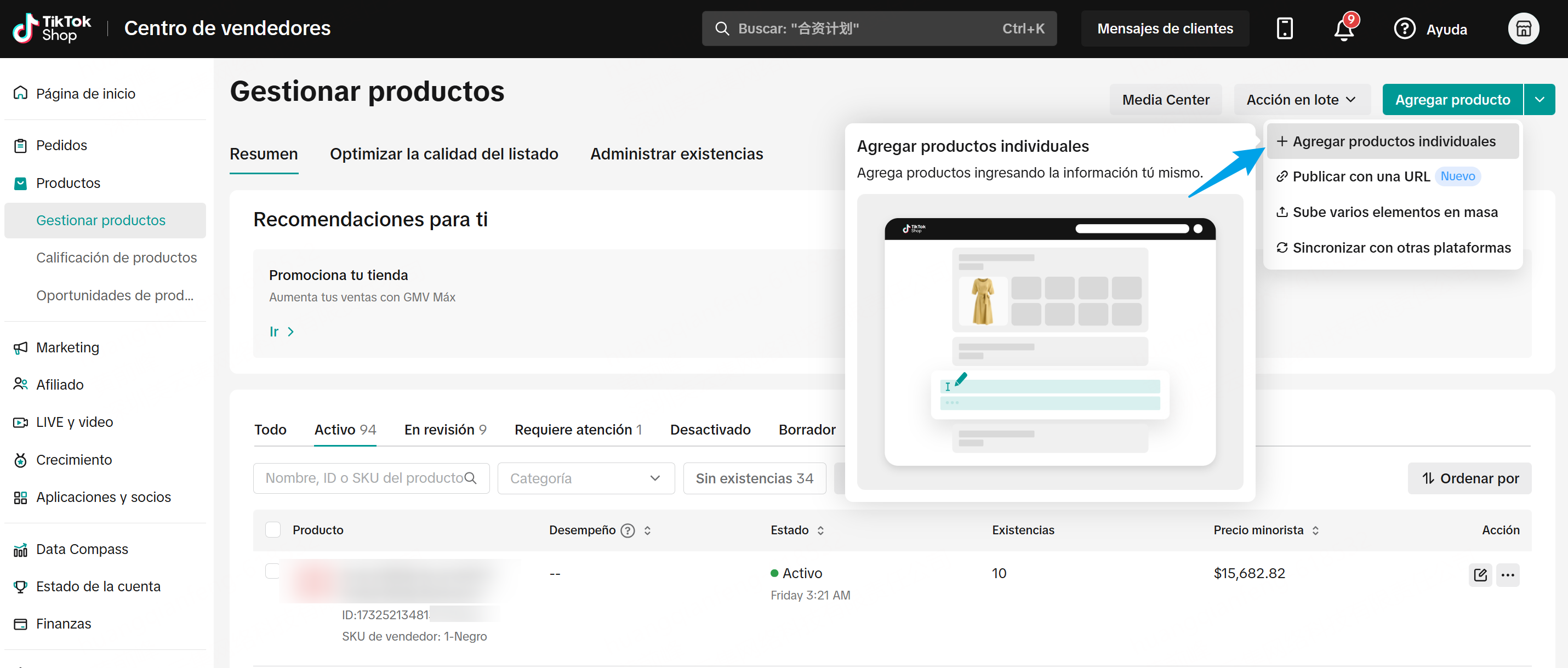 Carga individual en TikTok Shop