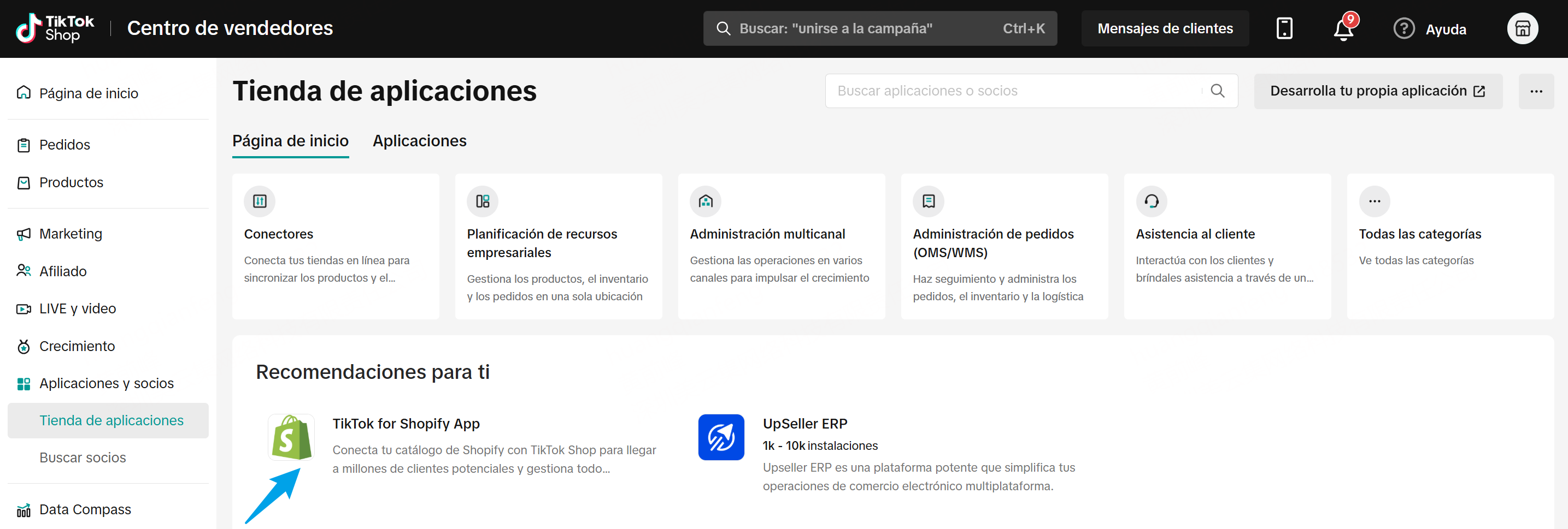 Sincronización con Shopify en TikTok Shop