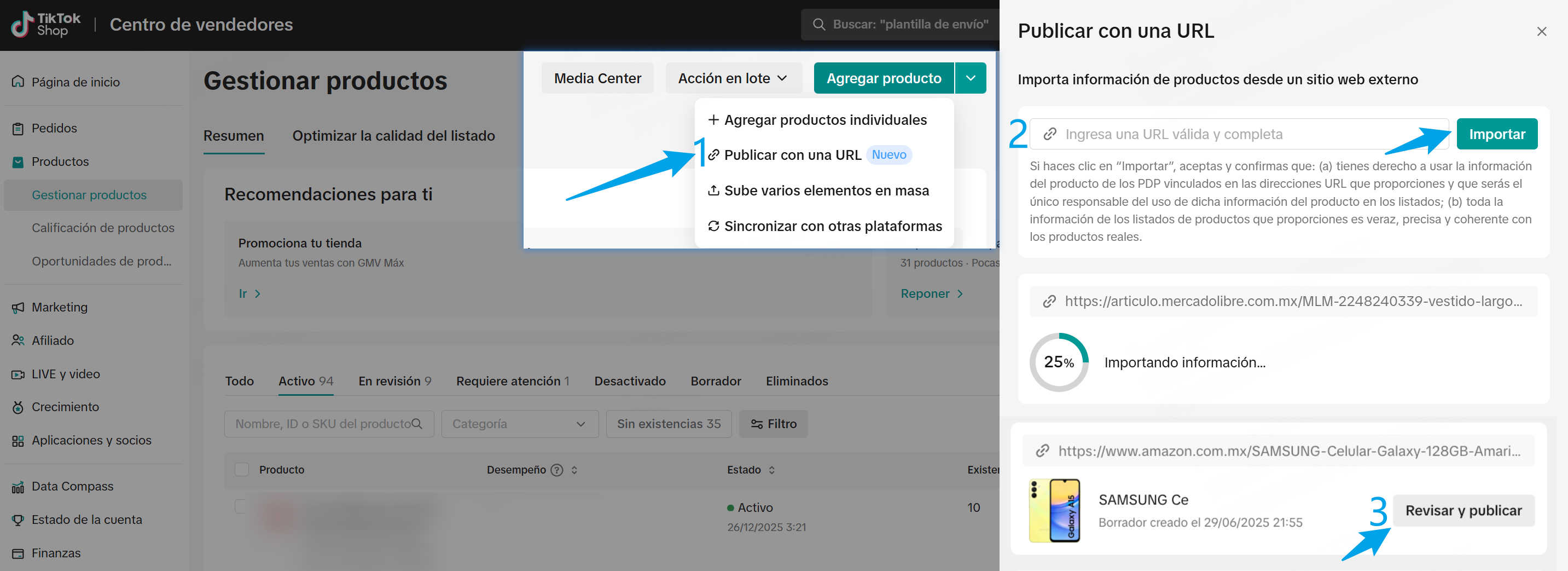 Cómo publicar con una URL en TikTok Shop