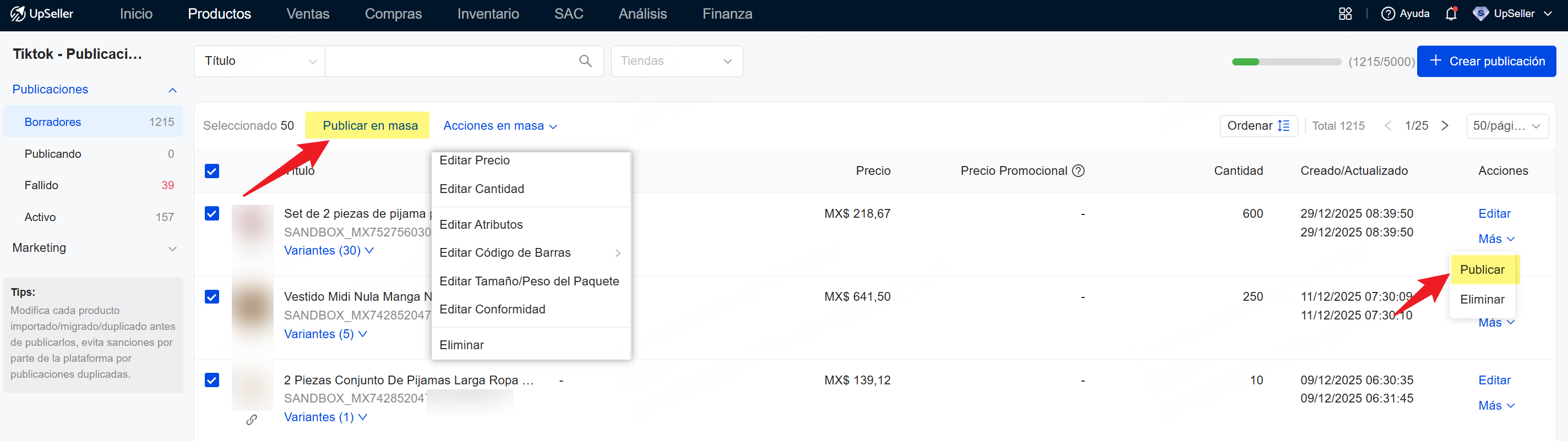 Editar y publicar el producto importado a TikTok Shop