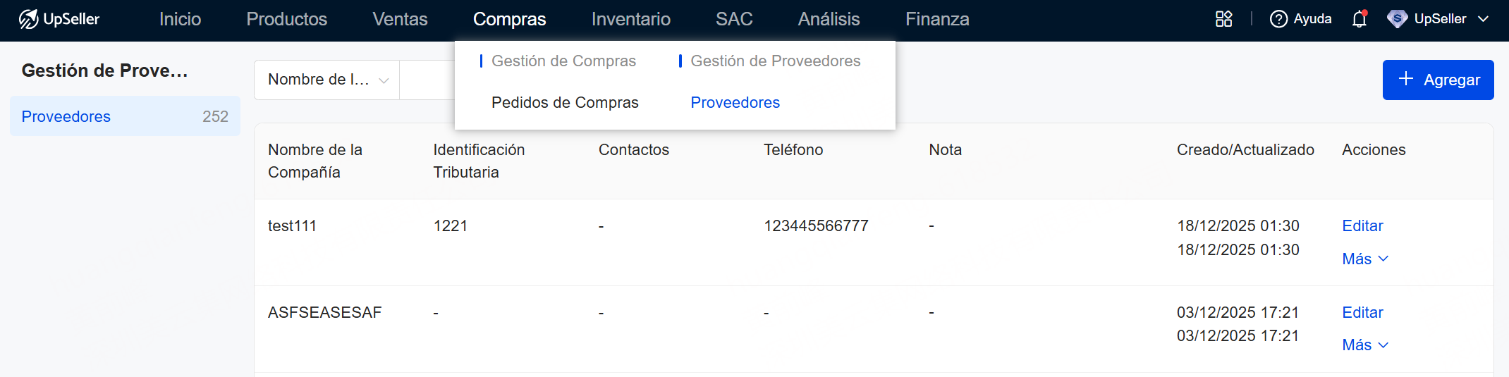 gestionar proveedores