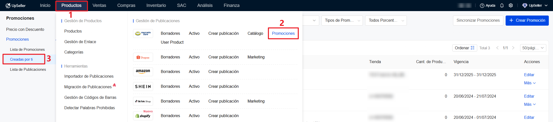 Productos >> Mercado Libre >> Promociones >> Creadas por ti