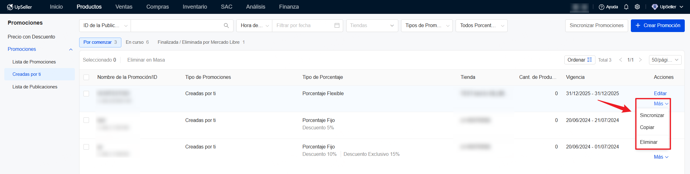 3. Después de crear una promoción se mostrará en la sección Por Comenzar. Permite editar, copiar y eliminar la promoción creada