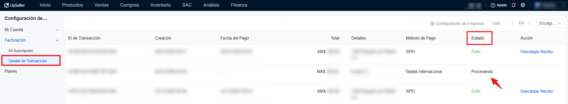 Selecciona Tarjeta Internacional, Acepto Términos de Servicio de Suscripción de UpSeller y haz clic en Pagar Ahora