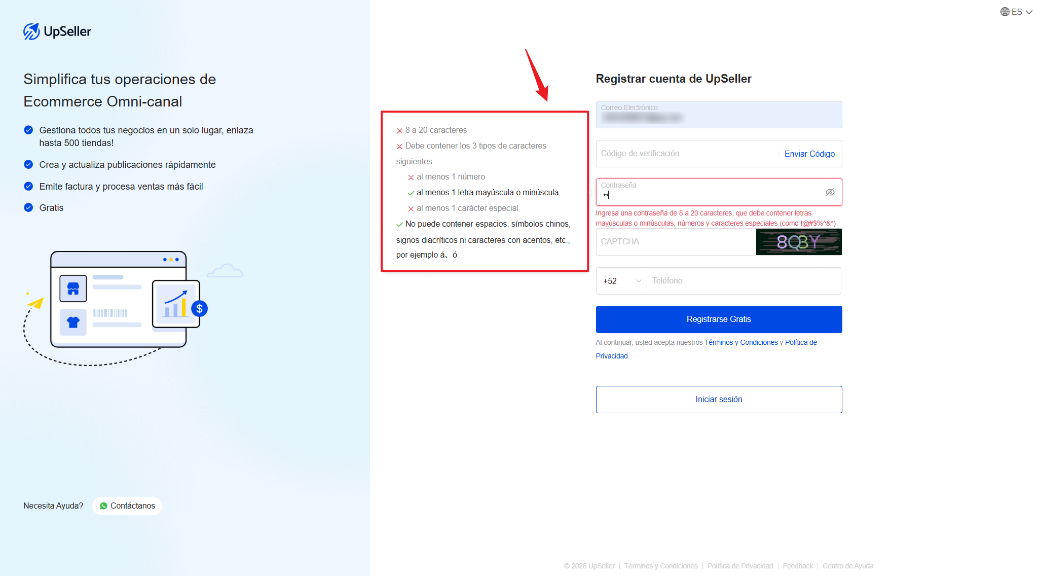 1. Ingresa una contraseña de 8 a 20 caracteres, que debe contener letras mayúsculas o minúsculas, números y caracteres especiales (como !@#$%^&*)