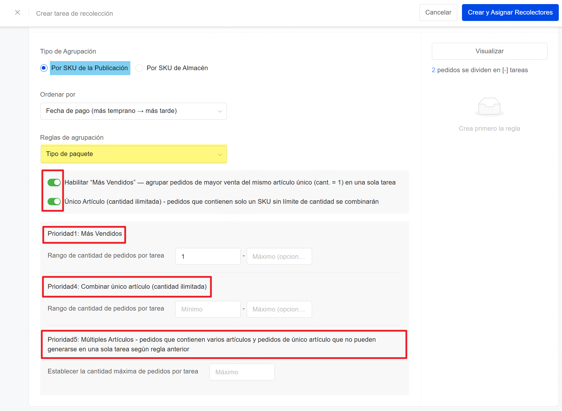 Habilitar “Más Vendidos” y Único Artículo (cantidad ilimitada)