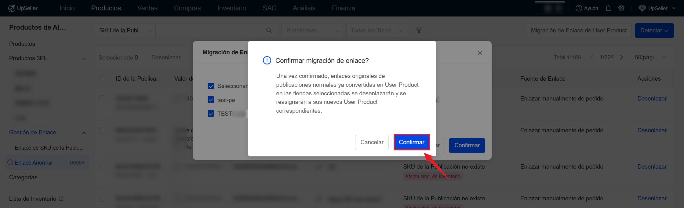 Confirma migración de enlace