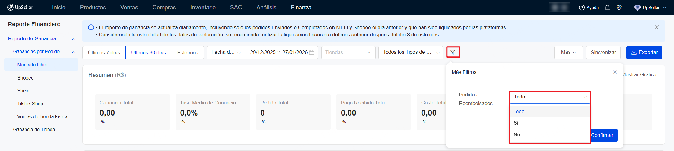 Filtra Pedidos Reembolsados