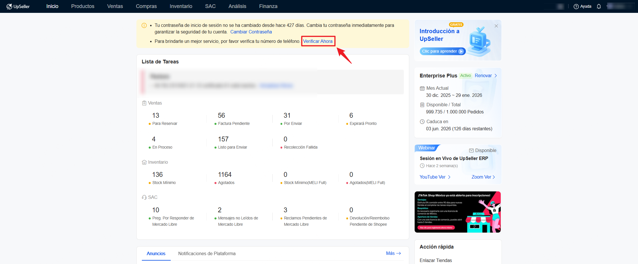 Puedes hacer clic en "Verificar Ahora" en la página de inicio para redirigirte