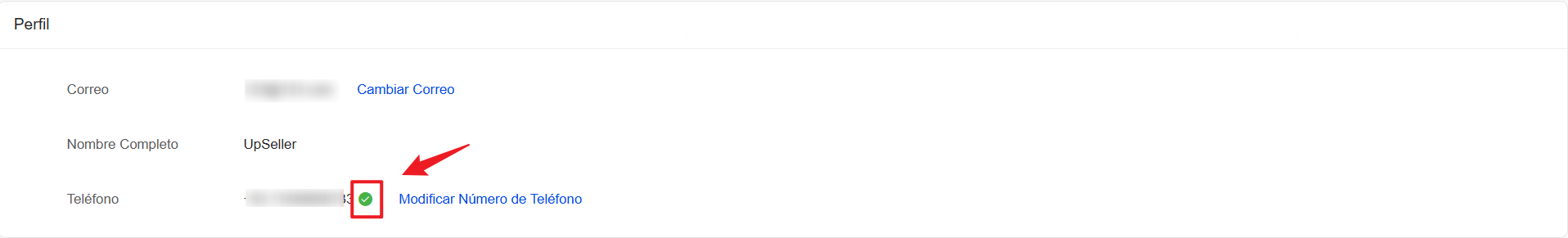Una vez que verificación sea exitosa, se mostrará un icono verde
