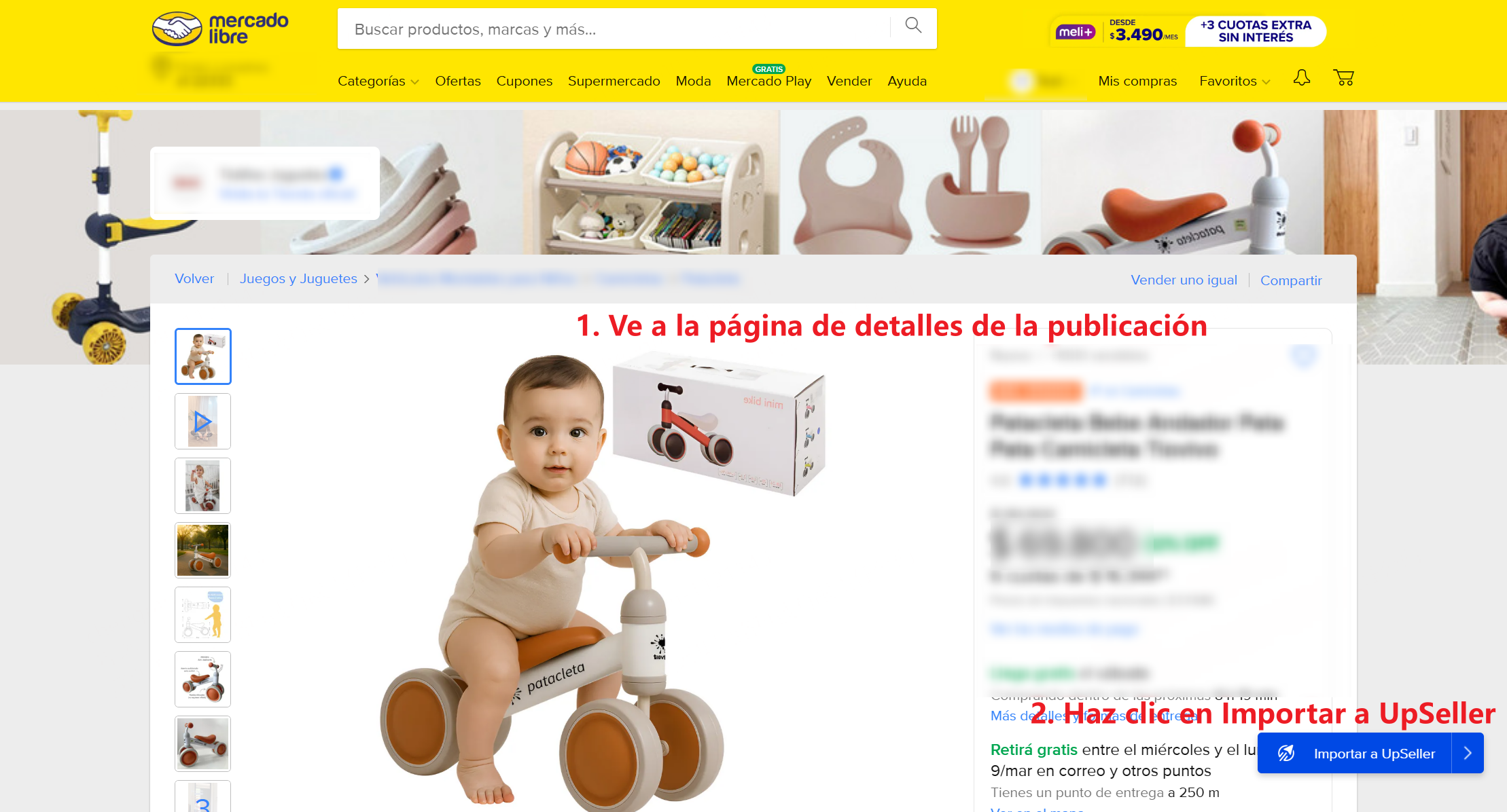 Ve a la página de detalles de la publicación. Haz clic en Importar a UpSeller
