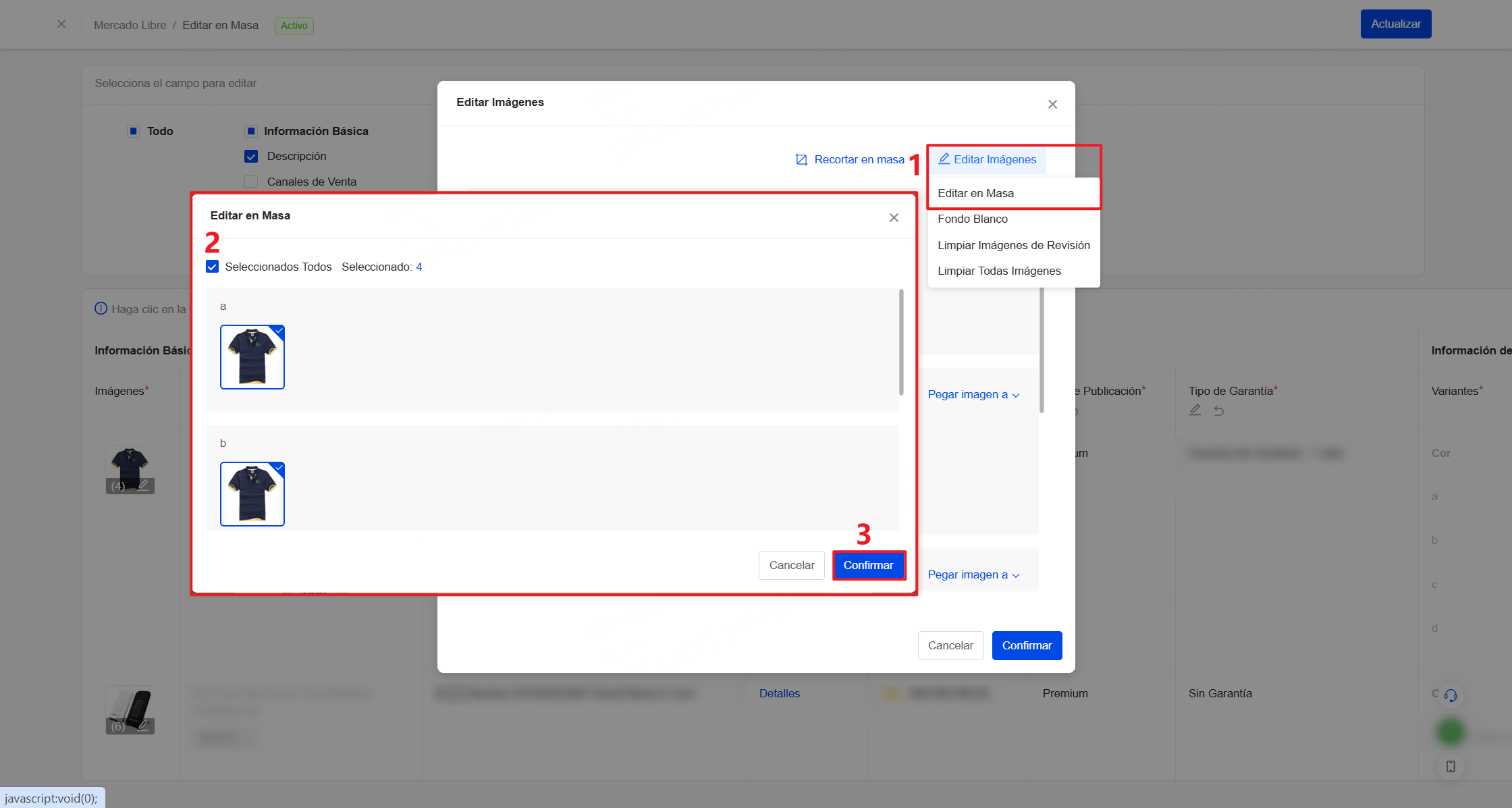 En la página de Editar en Masa, haz clic en Editar imágenes >> Editar en Masa, selecciona las imágenes que quieres modificar y confirma para entrar en el editor.
