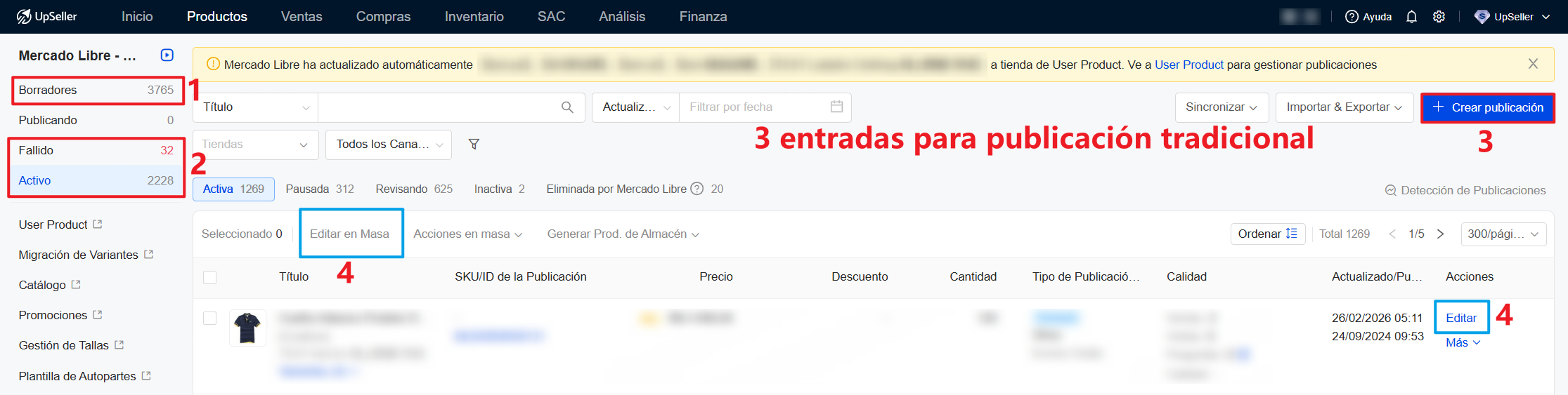  Entradas para publicación tradicional de Mercado Libre