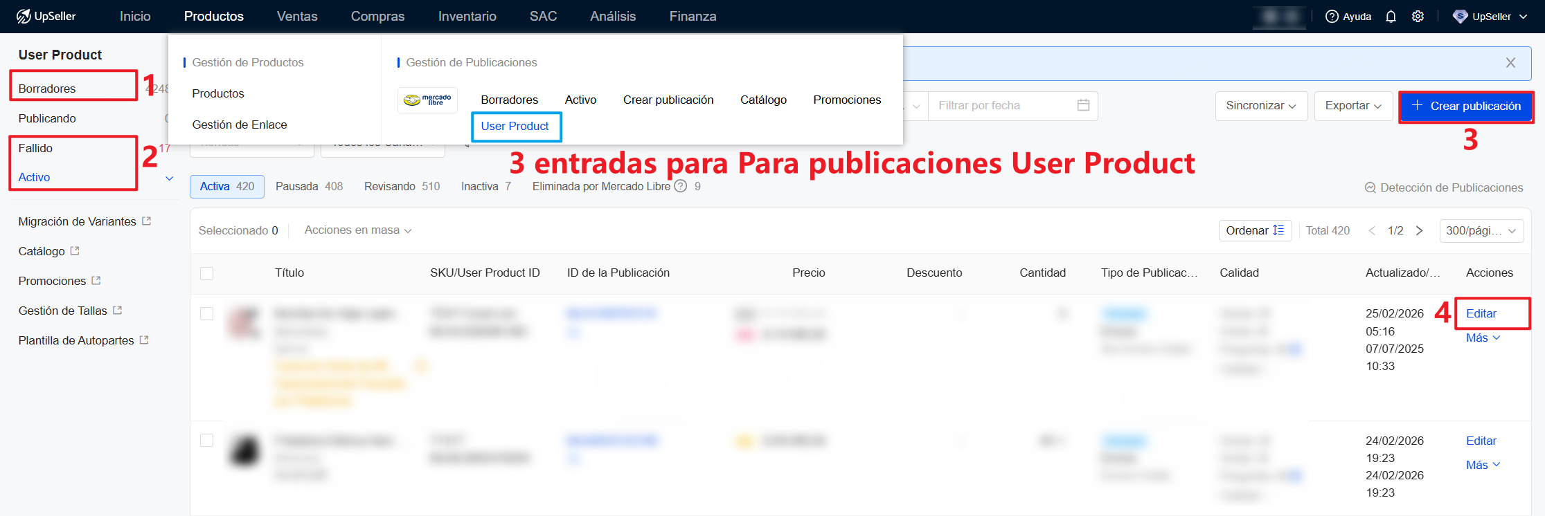  Entradas para publicación User Product de Mercado Libre