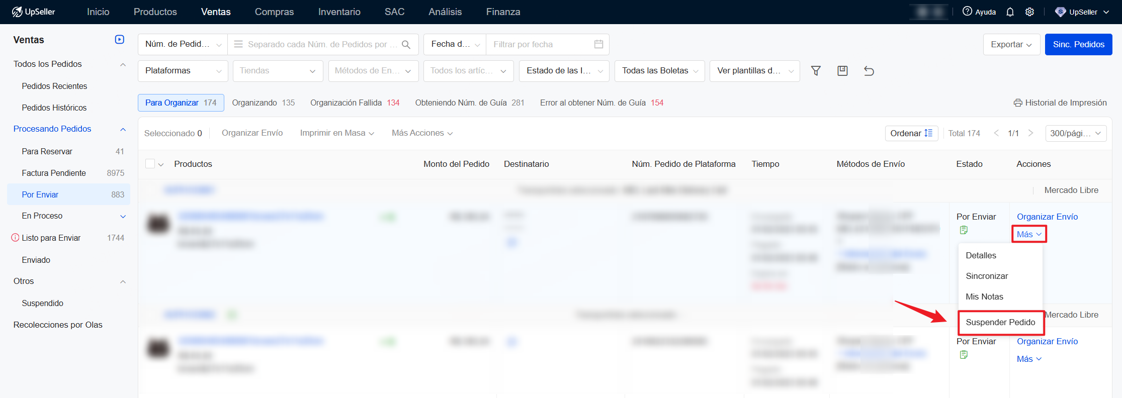 Suspender pedido primero