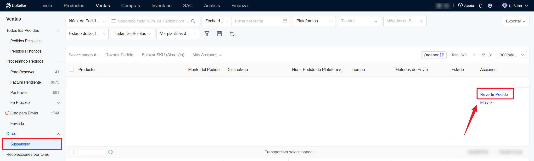 Una vez completado el cambio, haz clic en Revertir pedido