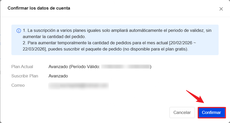 Confirma los datos de cuenta