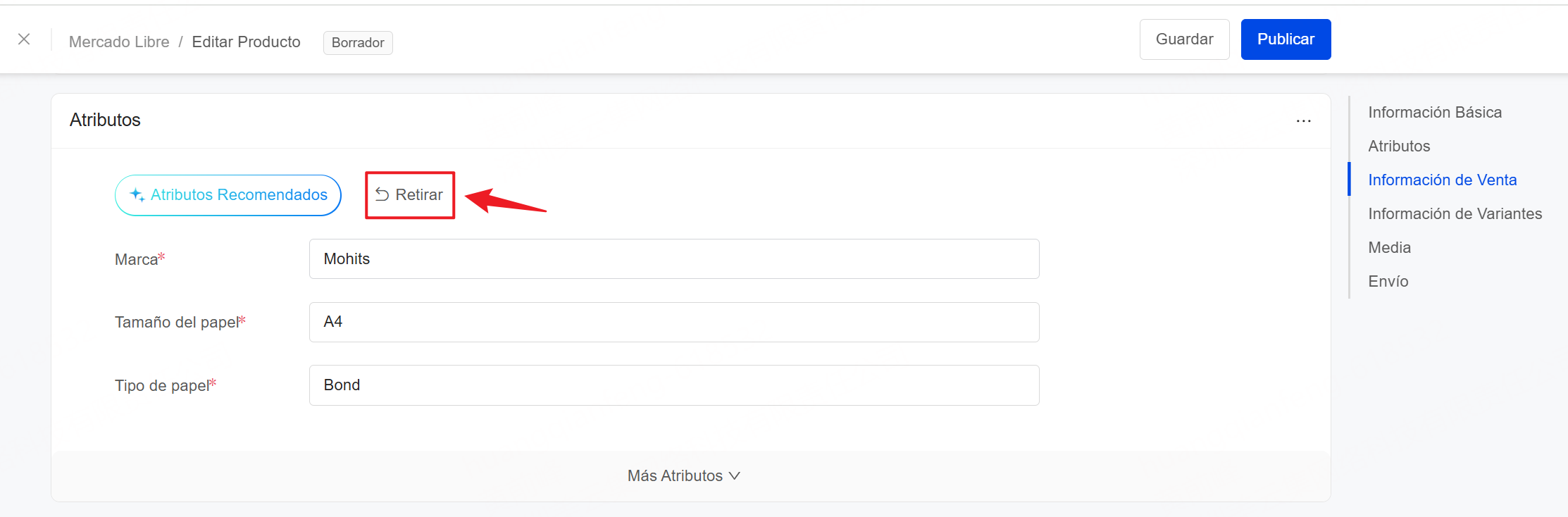 retirar los atributos recomendados