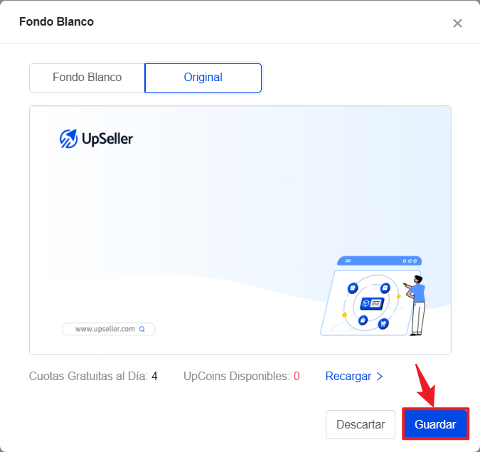 Una vez completado el procesamiento de imagen, puedes cambiar a la vista de imagen original para compararlas. Haz clic en Guardar para aplicar