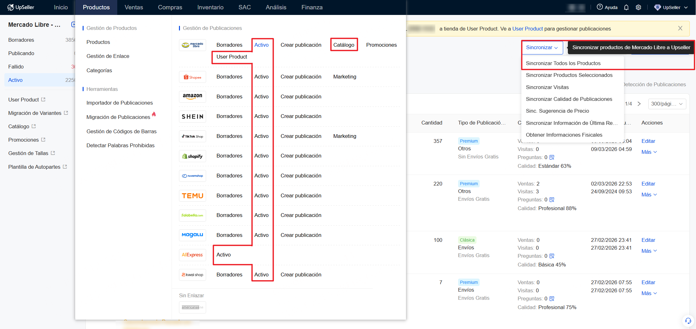 Por qué la información del producto modificado en el Centro de vendedores no se actualizó en UpSeller?