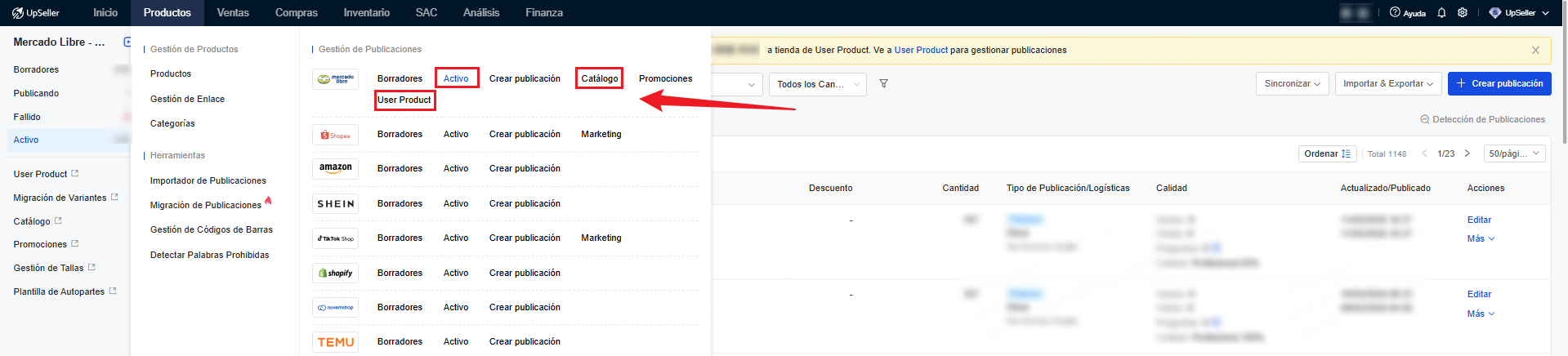 User Product, normal y Catálogo