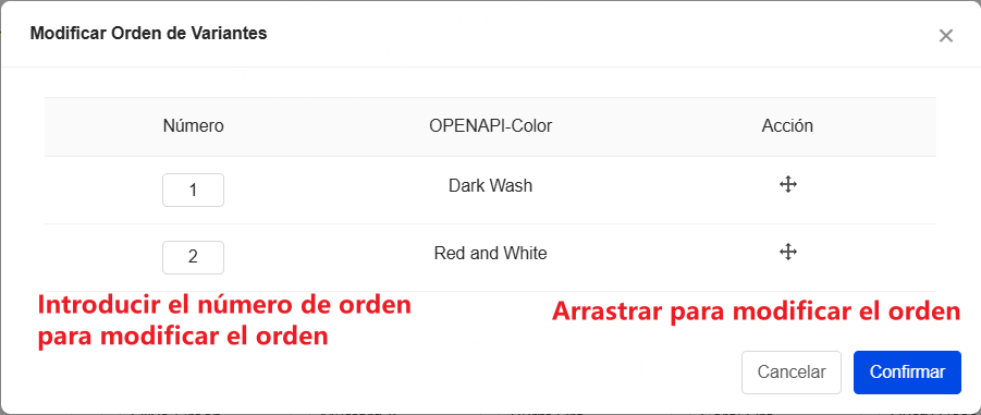 Puedes cambiar el orden de las opciones introduciendo el número de orden o arrastrando y soltando.